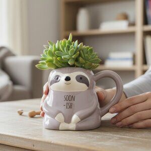 Sloth “Soon-ish” Ceramic Mug Used as Planter | Cute Animal Decor(ID864)